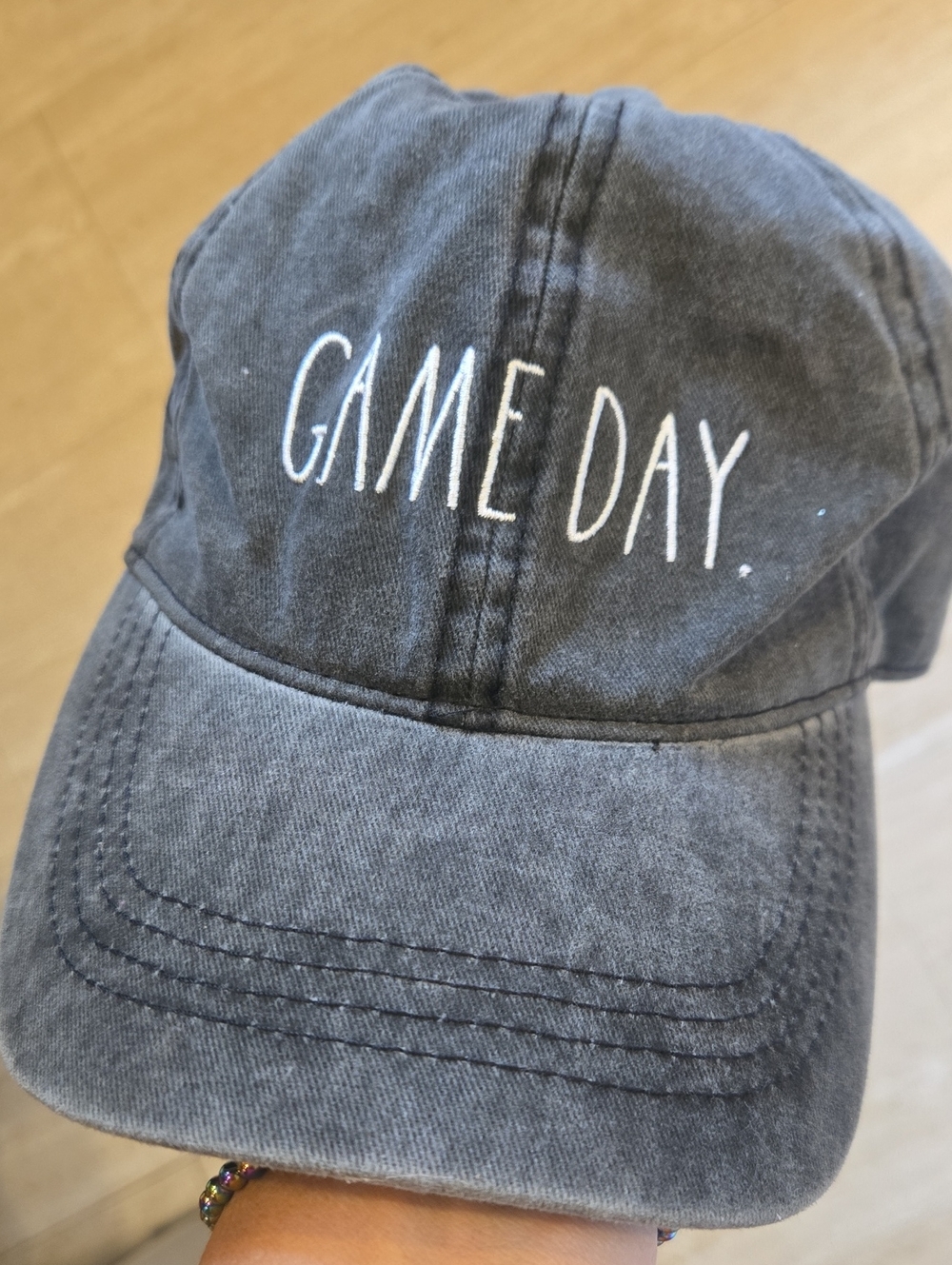 Rae Dunn Distressed Charcoal "Game Day" Adjustable Hat